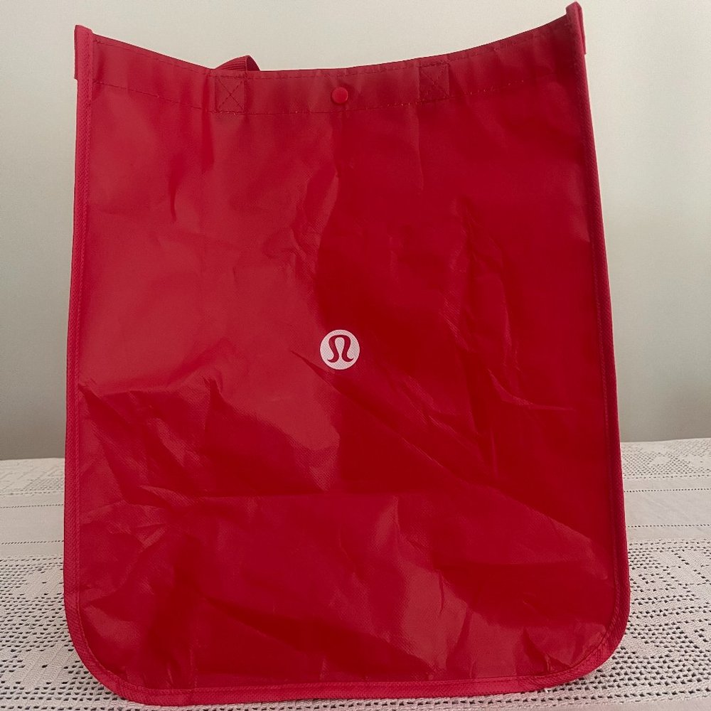 Lululemon red & white large reusable tote bag